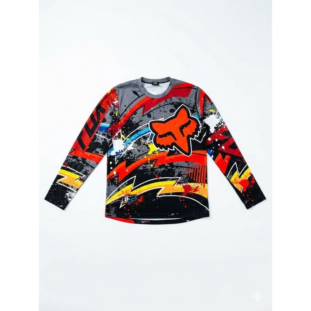Fox Racing Motocross Jersey Long Sleeve Graphic Splatter Red Grey‎